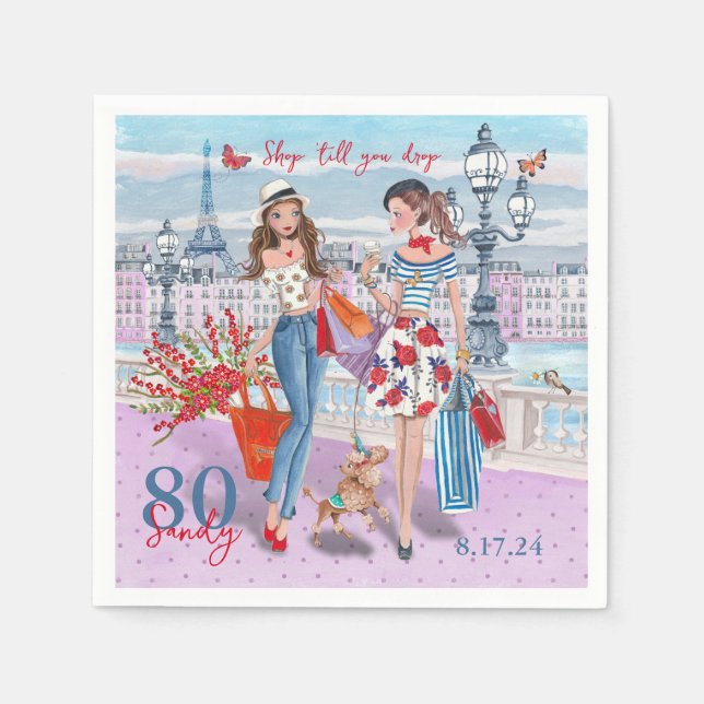 Shop 'till you drop 80th Birthday Party Napkin (Front)