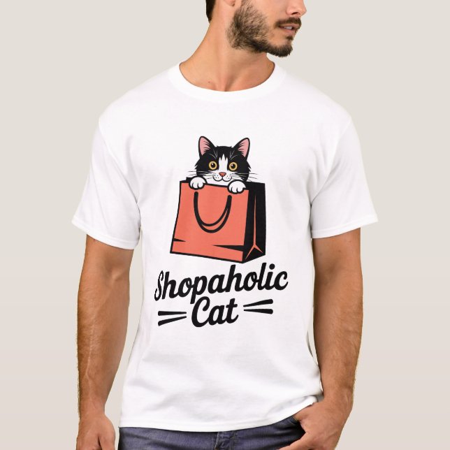 Shopaholic Cat Funny T-Shirt (Front)