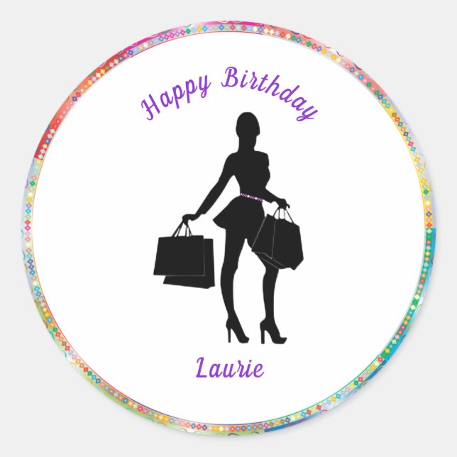 Shopaholic Glam Birthday  Classic Round Sticker (Front)