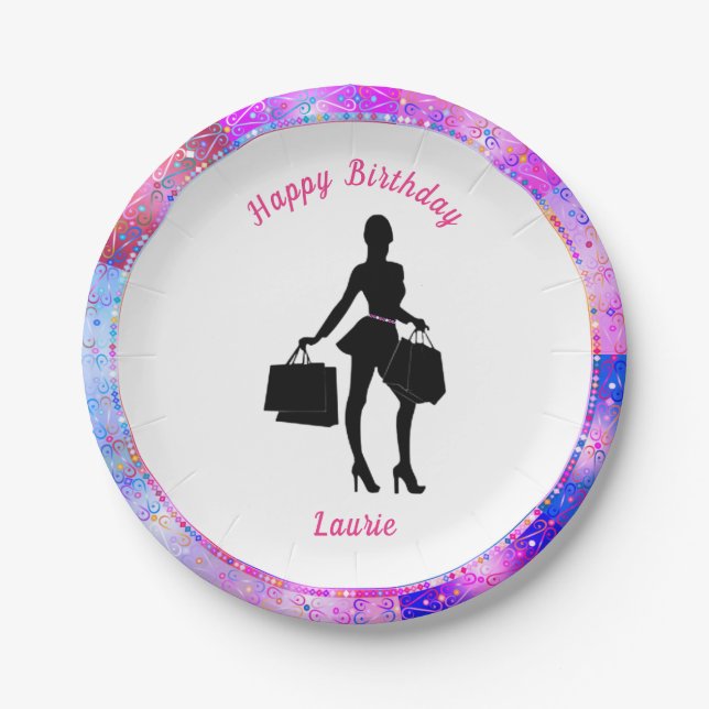 Shopaholic Glam Birthday Paper Plates (Front)