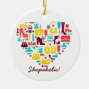 Shopaholic (heart) Customizable) Ceramic Ornament
