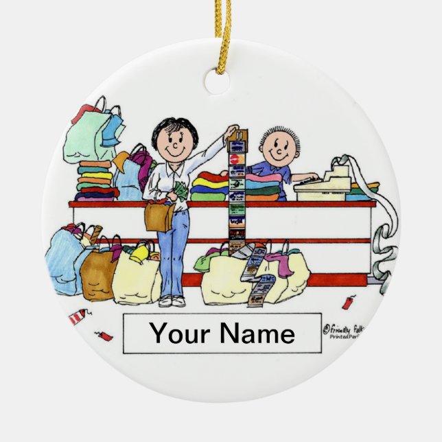 Shopper - Female Ceramic Ornament (Front)