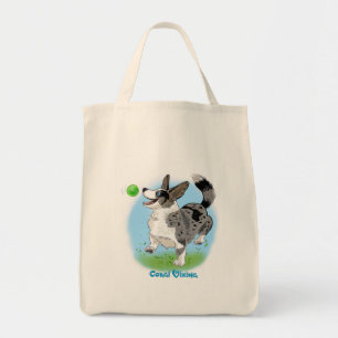 Shopping bag with blue merle corgi 