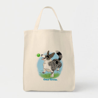 Shopping bag with blue merle corgi 
