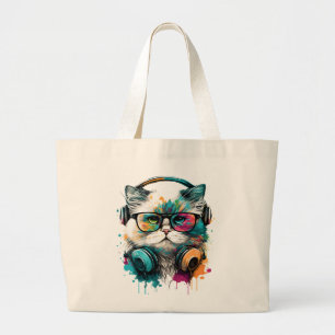 Shopping Bag with Colourful Cat Image