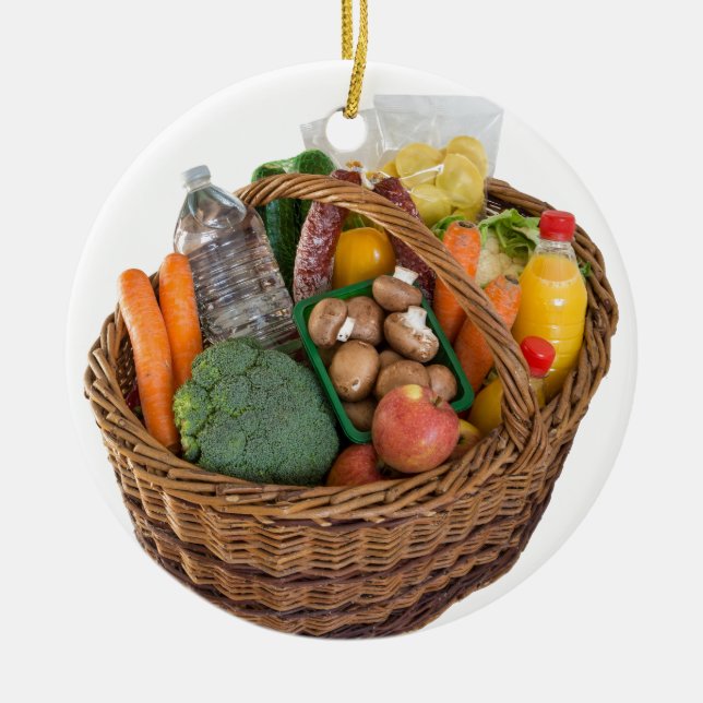 Shopping basket with foods fruits and vegetables ceramic ornament (Front)