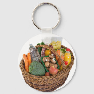 Shopping basket with foods fruits and vegetables keychain
