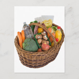Shopping basket with foods fruits and vegetables postcard