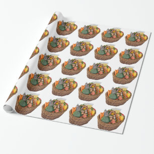 Shopping basket with foods fruits and vegetables wrapping paper