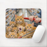 Shopping Cart Filled with Orange Tabby Cats Mouse Pad<br><div class="desc">A group of ginger cats huddles together in a shopping cart in a store aisle with curious expressions</div>