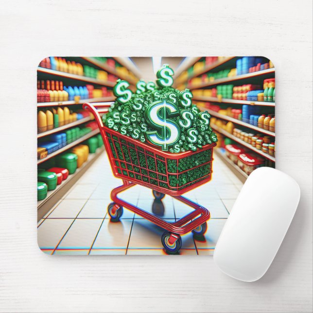 Shopping Cart With Dollar Signs Mouse Pad (With Mouse)