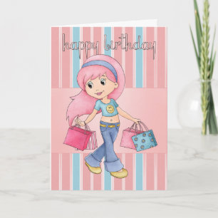 Shopping Carte Anniversaire - Jolie Femme Avec Sho
