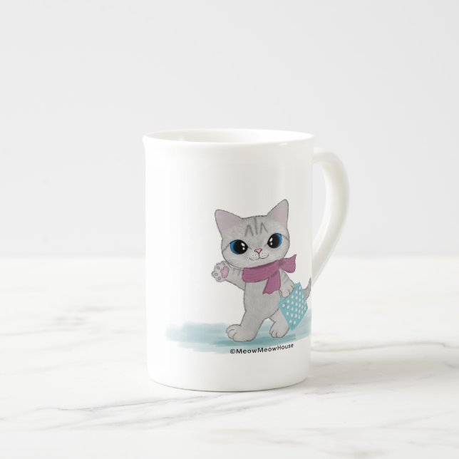 Shopping Cat Bone China Mug (Front Right)