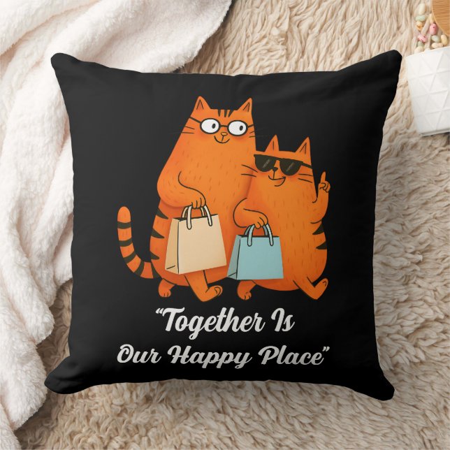 Shopping Day Cat Love Throw Pillow (Blanket)