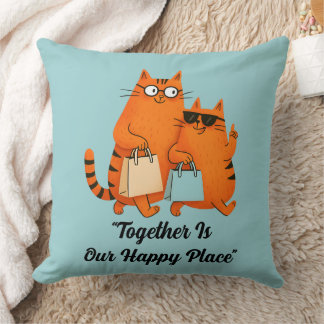 Shopping Day Cat Love Throw Pillow