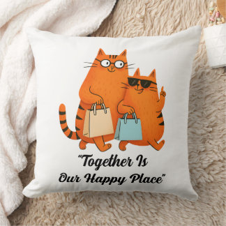 Shopping Day Cat Love Throw Pillow