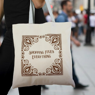 Shopping Fixes Everything Lotus & Vines Decorative Tote Bag