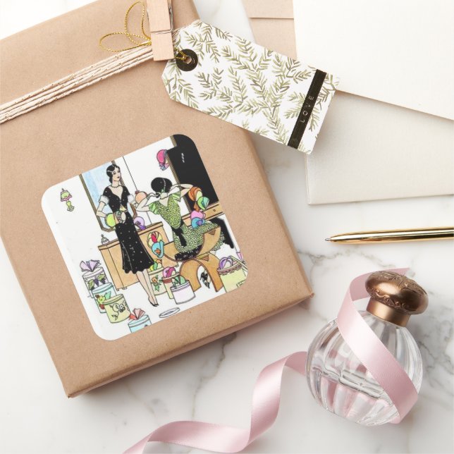 Shopping for hats square sticker (Gifting)