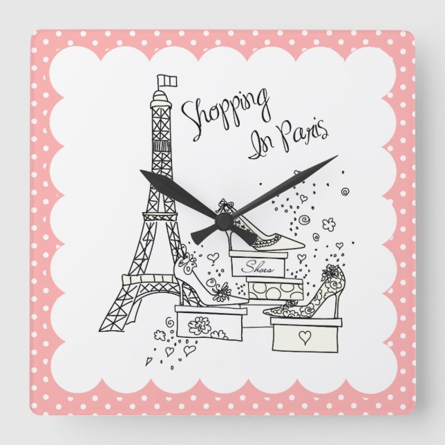 Shopping in Paris Wall Clock (Front)