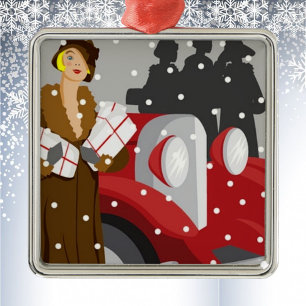 Shopping in the Snow Metal Ornament