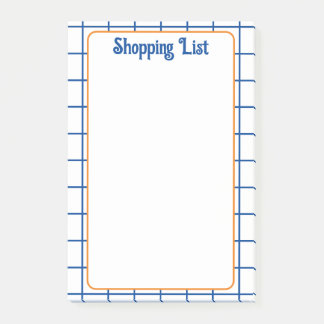 Shopping List Blue Orange Square Grid Boho Pattern Post-it Notes