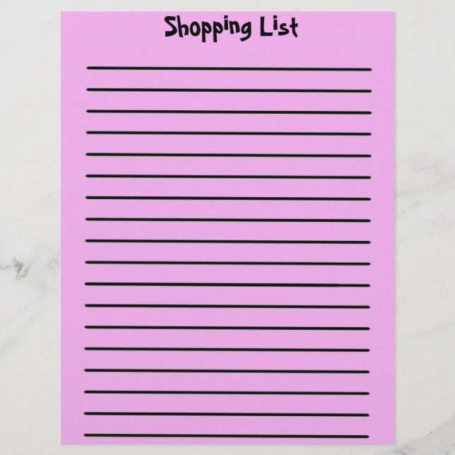 Shopping List Letterhead Pink (Front)