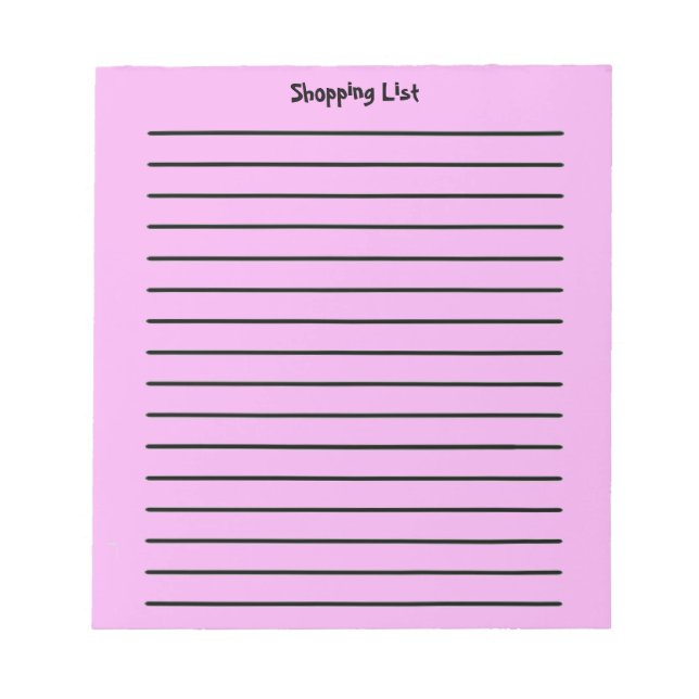 Shopping List Pink Minimal Notepad (Front)