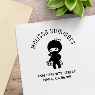 Shopping Ninja Girl Arch Address Rubber Stamp