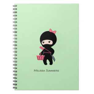 Shopping Ninja Girl Custom Name on Green Notebook