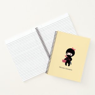 Shopping Ninja Girl Custom Name on Yellow Notebook