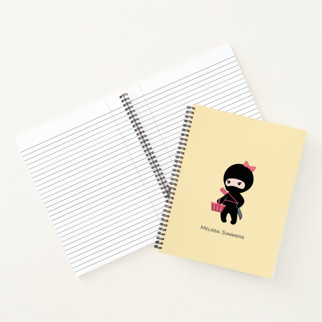 Shopping Ninja Girl Custom Name on Yellow Notebook (Inside)
