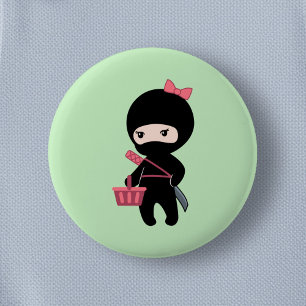 Shopping Ninja Girl on Green 2 Inch Round Button