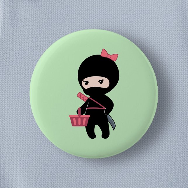 Shopping Ninja Girl on Green 2 Inch Round Button (Creator Uploaded)