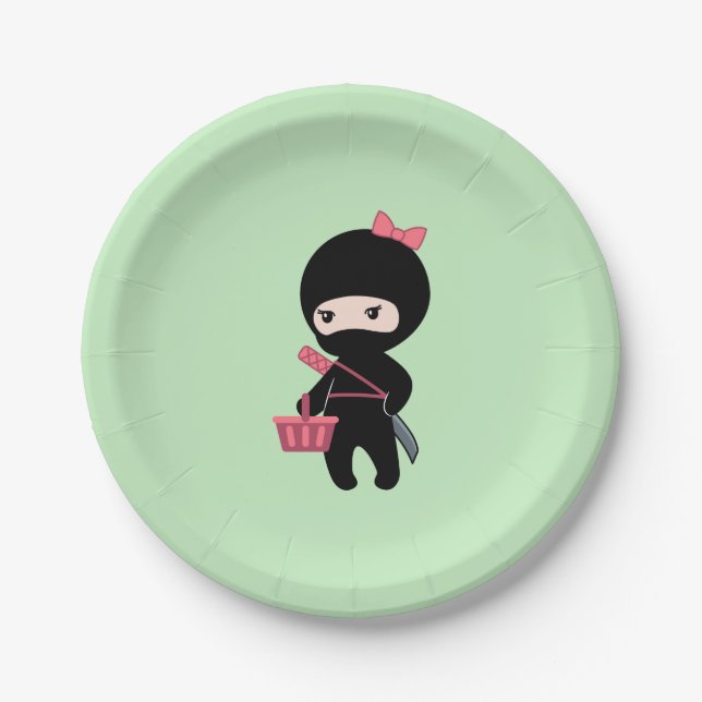 Shopping Ninja Girl on Green Paper Plate (Front)