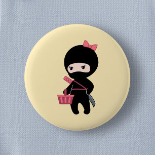Shopping Ninja Girl on Yellow 2 Inch Round Button
