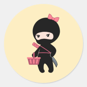 Shopping Ninja Girl on Yellow Classic Round Sticker