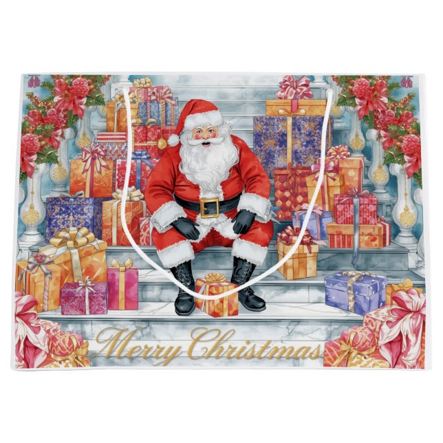 Shopping  Santa Claus Merry Christmas  Large Gift Bag (Front)