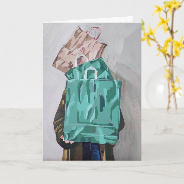 Shopping Spree Blank Folded Greeting Card (Yellow Flower)