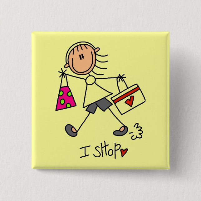 Shopping Stick Figure 2 Inch Square Button (Front)