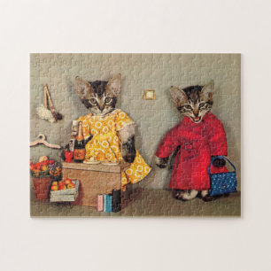 shopping tabby kitten and cashier tabby kitten jigsaw puzzle