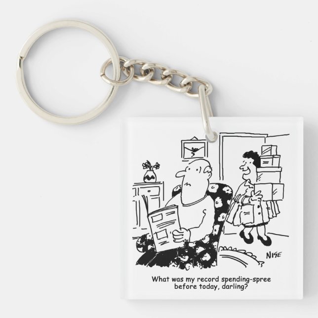 Shopping Trip. Record Spend. Overspending at Shops Keychain (Front)