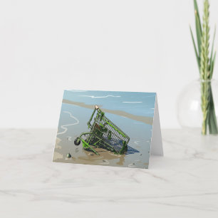 Shopping trolley in mud greeting card