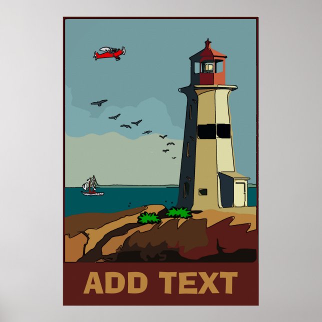 Shore, Lighthouse, Add text Poster (Front)
