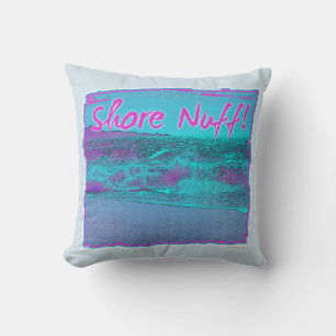 Shore Nuff Retro Beach Slogan Throw Pillow