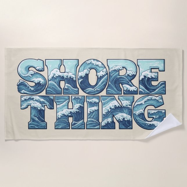Shore Thing | Retro Blue Ocean Waves Surf Graphic Beach Towel (Front)