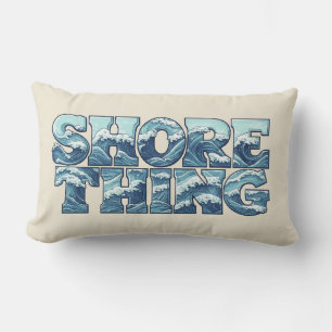 Shore Thing   Retro Blue Ocean Waves Surf Graphic Lumbar Pillow