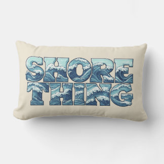 Shore Thing | Retro Blue Ocean Waves Surf Graphic Lumbar Pillow