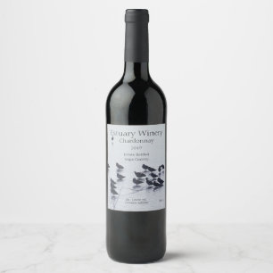 Shorebirds on a lake wine label