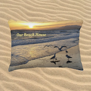 Shorebirds on the Beach at Sunset Accent Pillow