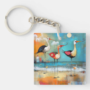 Shorebirds, whimsical illustration, keychain